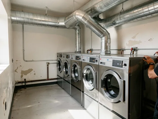 Claremont Dryer Vent Cleaning team performing large-scale commercial dryer vent cleaning in Claremont