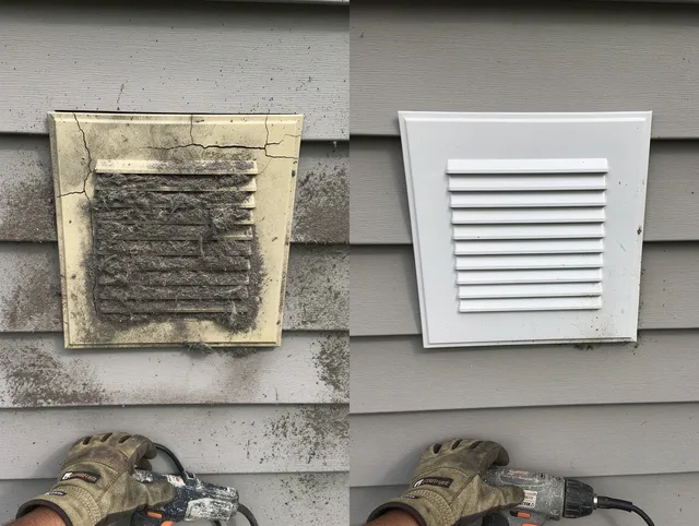 Claremont Dryer Vent Cleaning technician installing high-quality dryer vent cover at a residential property in Claremont